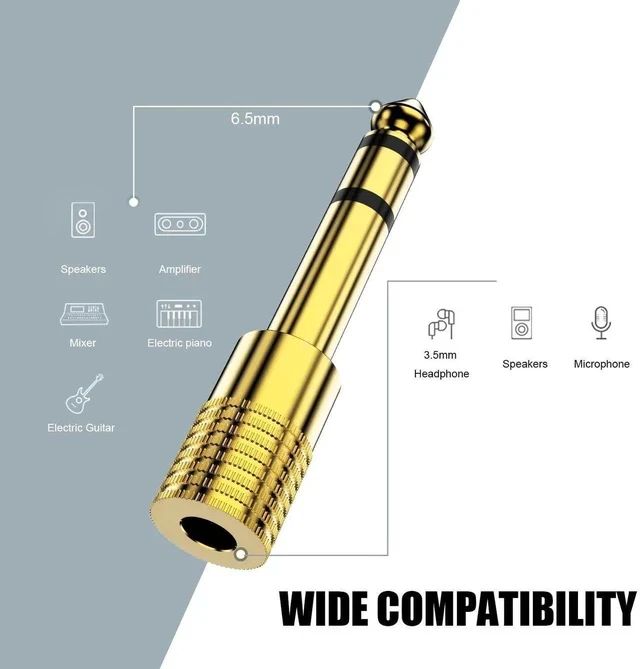 Alt view image 4 of 7 - Gold Plated 1/4 to 3.5mm Adapter, 6.35mm (1/4 inch) Male to 3.5mm (1/8 inch) Female Stereo Audio Adapter for Aux Cable, Guitar Amplifier, Headphone - 3 Pack