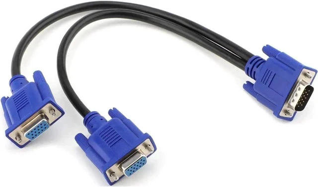 Alt view image 4 of 6 - VGA Monitor Y-Splitter Cable,VGA 1 Male to Dual 2 VGA Female Adapter Converter Video Cable for Screen Duplication - 1 Foot