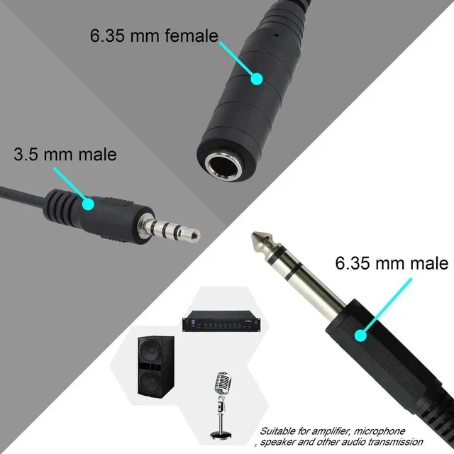 Alt view image 3 of 6 - 6.35mm TRS Male to 1/4 TRS Female Stereo Headphone Y Splitter Extension Cable