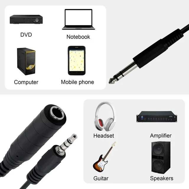 Alt view image 5 of 6 - 6.35mm TRS Male to 1/4 TRS Female Stereo Headphone Y Splitter Extension Cable