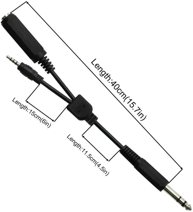 Alt view image 6 of 6 - 6.35mm TRS Male to 1/4 TRS Female Stereo Headphone Y Splitter Extension Cable