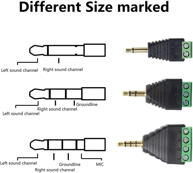 Alt view image 2 of 7 - 3.5mm 4 Screw Terminal Adapter, 1/8 Inch 4 Pole Stereo TRRS Audio Plug Solderless Converter for Headphone Headset and Earphone3-Pack