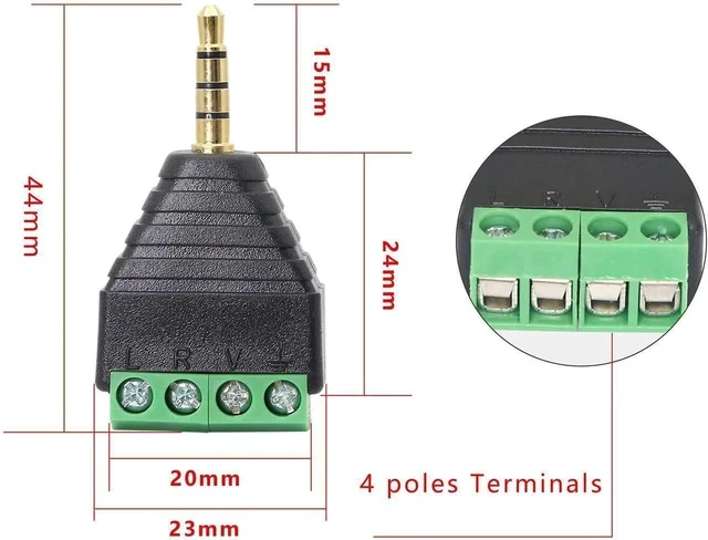 Alt view image 5 of 7 - 3.5mm 4 Screw Terminal Adapter, 1/8 Inch 4 Pole Stereo TRRS Audio Plug Solderless Converter for Headphone Headset and Earphone3-Pack