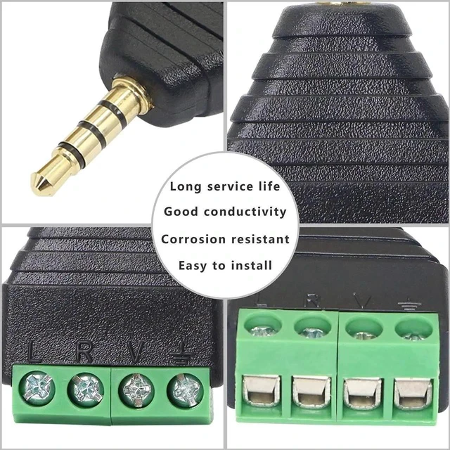 Alt view image 6 of 7 - 3.5mm 4 Screw Terminal Adapter, 1/8 Inch 4 Pole Stereo TRRS Audio Plug Solderless Converter for Headphone Headset and Earphone3-Pack
