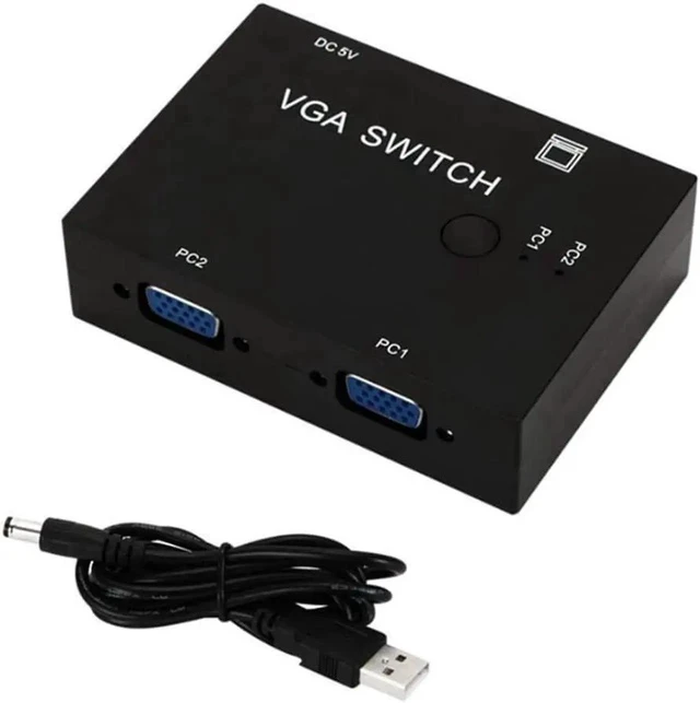 Alt view image 2 of 6 - 2 Port VGA SVGA Monitor Sharing Switch Box 2-in 1-Out for LCD PC TV Monitor