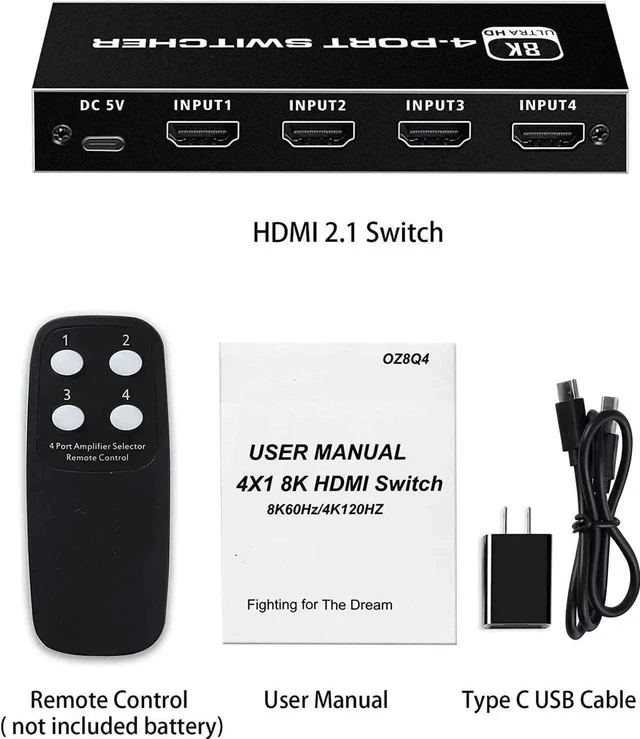 Alt view image 6 of 7 - HDMI Switch 4k 120Hz, 8k HDMI Auto Switch with IR Remote Control, HDMI Switch 4 in 1 Out, HDMI 2.1 Switch Supports 8k 60Hz, HDR 10, Dolby Atmos, Compatible for QLED Tv Ps5, Xbox X, Fire Stick