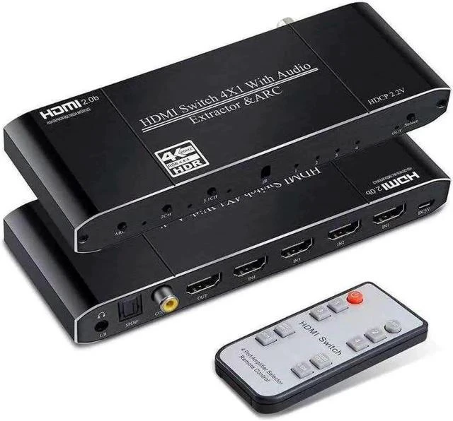 Main image of 4K@60Hz HDMI Switch Audio Extractor with Optical + 3.5mm AUX + Coaxial Output, 4 in 1 Out HDMI Switcher Converter Support ARC, HDCP 2.2, HDR10, Dolby Visio, RGB 8:8:8(Dobly Atmos),EDID