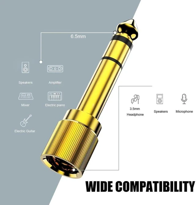 Alt view image 6 of 7 - Gold Plated 1/4 to 3.5mm Adapter, 6.35mm (1/4 inch) Male to 3.5mm (1/8 inch) Female Stereo Audio Adapter for Aux Cable, Guitar Amplifier, Headphone - 3pack Screw-On