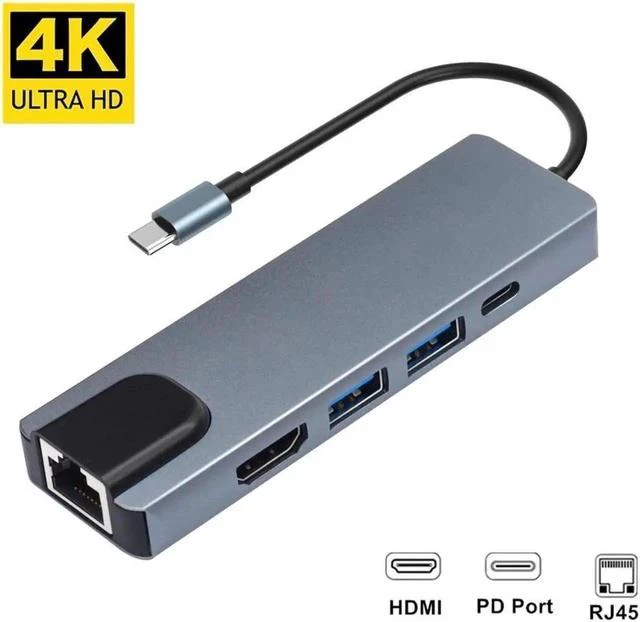 Main image of 4K USB C Hub to Gigabit Ethernet Rj45 Lan 5 in 1 USB Type C Hub Adapter for Mac book Pro Thunderbolt 3 USB-C Charger PD