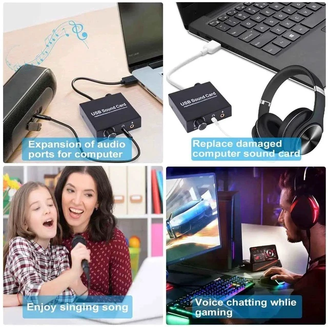 Alt view image 3 of 7 - External Sound Card, USB Audio Adapter with Volume Output and Bass Adjustment, Stereo Sound Card with 3.5mm Microphone Port for Windows/Linux/MAC/iOS/Android System, PS5, Laptops, Desktops