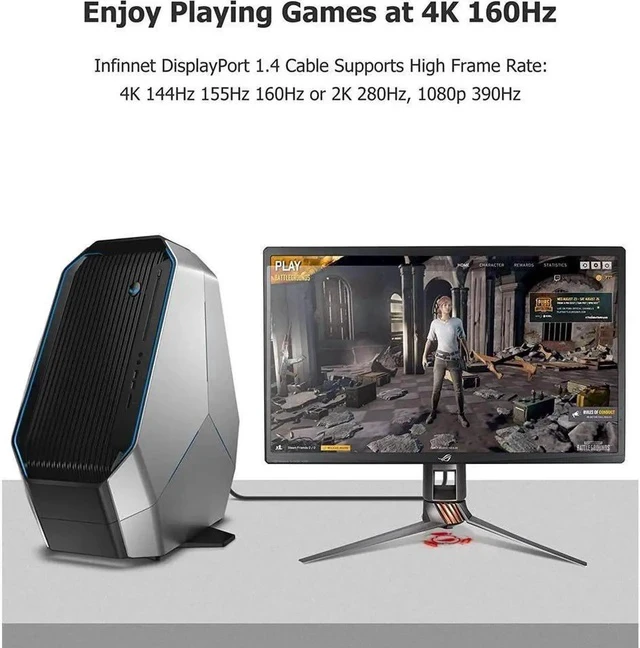 Alt view image 2 of 4 - DisplayPort Cable 1.4 Infinnet 8K DisplayPort 1.4 1.4a Cable 2K 280Hz 240Hz 165Hz 4K 160Hz 144Hz 1080p 390Hz 360Hz Display Port DP 1.4 Cable HBR3 Cord HDR DisplayPort Cable 2m (6 feet)
