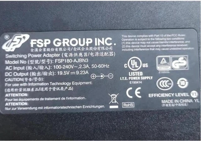 Alt view image 2 of 2 - 19.5V 9.23A 180W AC DC Power Adapter Replacement for FSP FSP180-AJBN3, Compatible with XNE15E19 MAG-15 EVOO EG-LP5-BK A15-180P1A Laptop Charger