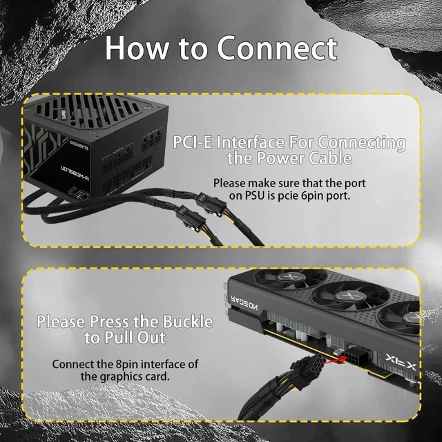 Alt view image 5 of 7 - 6 Pin to 8 Pin GPU Adapter, Dual 6 Pin Female to 8 Pin Male GPU Power Sleeved Cable 9.5-inch(24cm)
