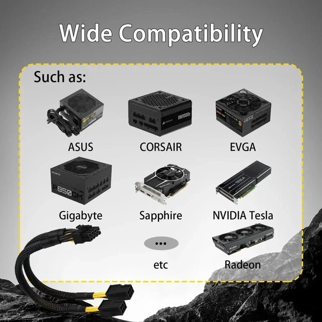 Alt view image 6 of 7 - 6 Pin to 8 Pin GPU Adapter, Dual 6 Pin Female to 8 Pin Male GPU Power Sleeved Cable 9.5-inch(24cm)