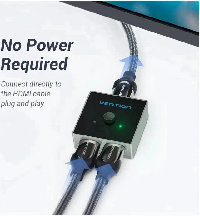 Alt view image 6 of 6 - HDMI Switch,Bi-Direction 2×1/1×2 HDMI Splitter 2 Ports HDMI Hub Support 4K@60Hz for HDTV,Blu-Ray Player,Xbox ,PS3 ,PS4