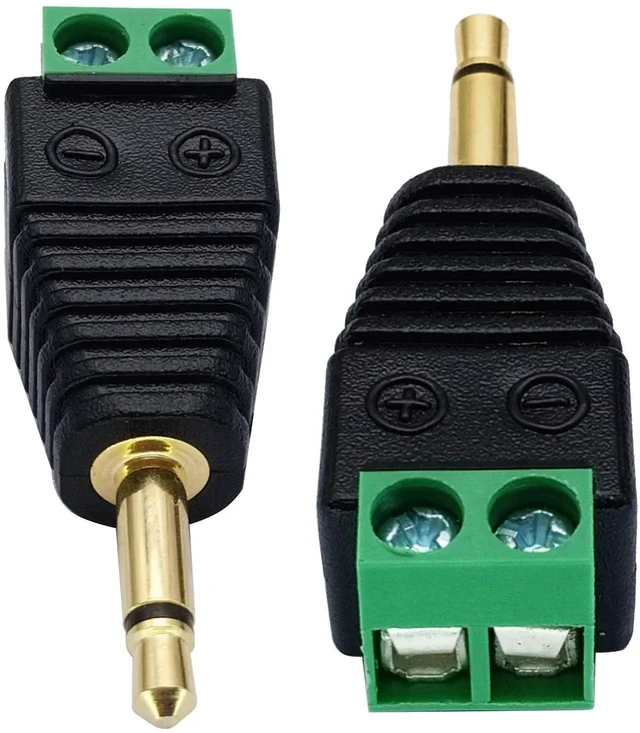 Alt view image 2 of 6 - 3.5mm Screw Terminal Gold Plated 3.5mm (1/8") TS Mono Male to 2 Pin Female Screw Terminal AUX Headphone Balun Solderless Converter Adapter(5-Pack/Male)