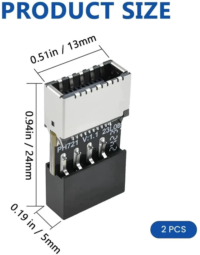 Alt view image 2 of 6 - USB 2.0 to USB 3.2 Gen 1 Header Adapter, Mainboard 9 Pin Male to USB 3.1 Type-E (A-Key) Female Converter for Extending USB C Ports on Front Panel of PC (2 Pack)