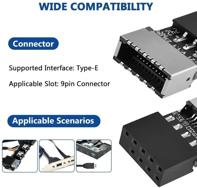 Alt view image 5 of 6 - USB 2.0 to USB 3.2 Gen 1 Header Adapter, Mainboard 9 Pin Male to USB 3.1 Type-E (A-Key) Female Converter for Extending USB C Ports on Front Panel of PC (2 Pack)