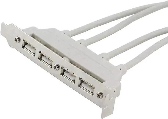 Main image of 1ft 4-Port USB 2.0 PCI Bracket Splitter Cable, Dual 9Pin Motherboard Headers to 4 USB 2.0 Female Ports with Full-Profile PCI Slot Cover