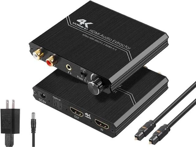 Main image of 4K@60HZ HDMI Audio Extractor, HDMI 2.0b Audio Splitter Converter, HDMI to HDMI + Optical SPDIF + 3.5mm Stereo Audio with Control Output Analog Volume Knob Compatible for PS5/4/3/Blu-ray player
