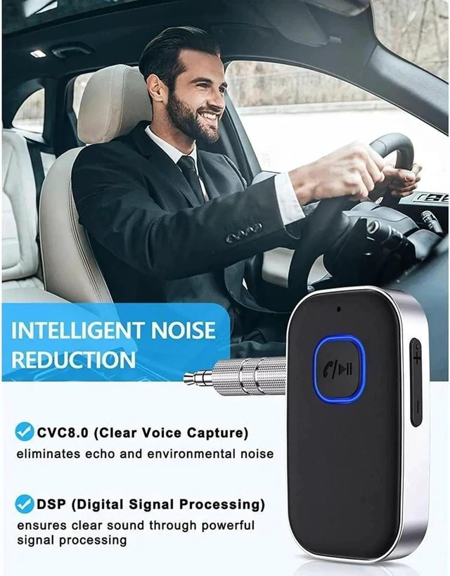 Alt view image 5 of 7 - Bluetooth 5.0 Receiver for Car, Noise Cancelling Bluetooth AUX Adapter, Bluetooth Music Receiver for Home Stereo/Wired Headphones/Hands-Free Call,16H Battery Life-Black+Silver