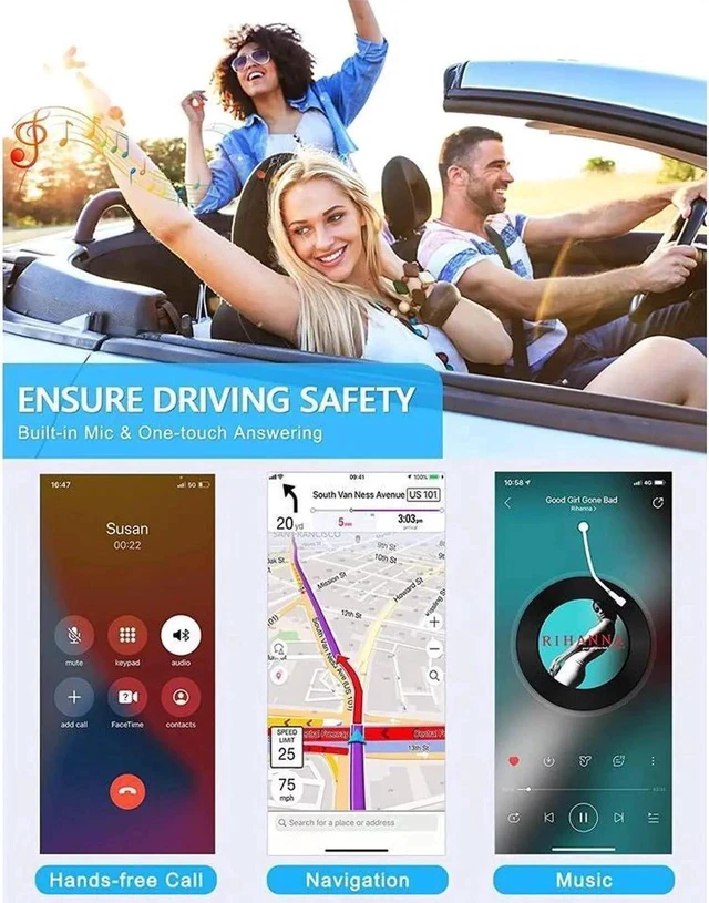 Alt view image 6 of 7 - Bluetooth 5.0 Receiver for Car, Noise Cancelling Bluetooth AUX Adapter, Bluetooth Music Receiver for Home Stereo/Wired Headphones/Hands-Free Call,16H Battery Life-Black+Silver