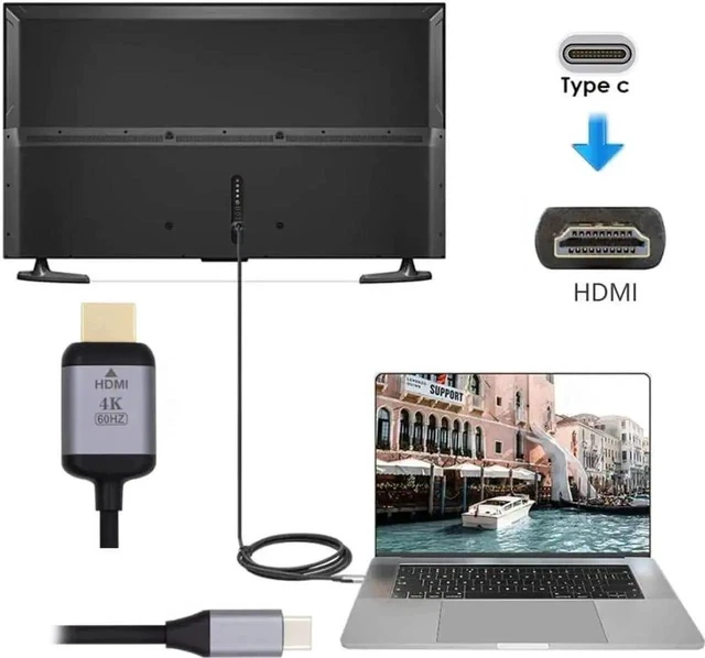 Alt view image 3 of 6 - 1.8M USB C to HDMI Cable Adapter 4K@60Hz, USB3.1 Type-C to HDMI Video Cord for Laptop Monitor Display