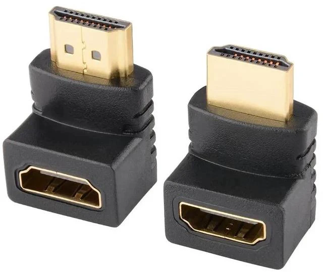 Main image of 2 Pack 90 & 270 Degree Right Angle HDMI Adapter, Gold-Plated HDMI Male to Female Elbow Connector for TV Monitor Projector PC