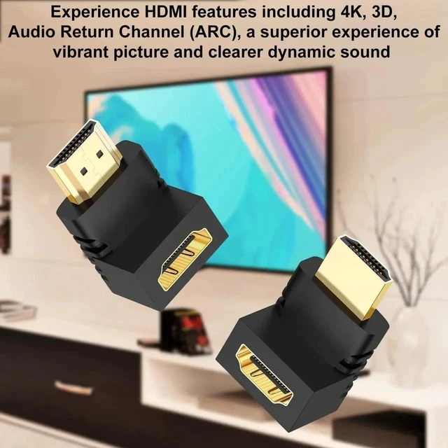 Alt view image 2 of 6 - 2 Pack 90 & 270 Degree Right Angle HDMI Adapter, Gold-Plated HDMI Male to Female Elbow Connector for TV Monitor Projector PC