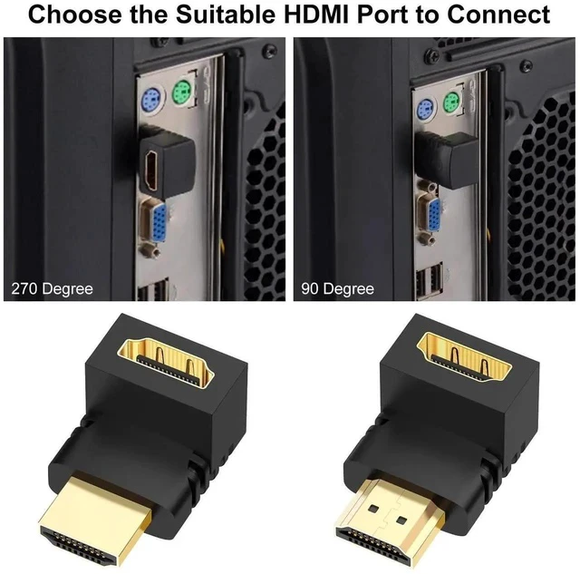 Alt view image 5 of 6 - 2 Pack 90 & 270 Degree Right Angle HDMI Adapter, Gold-Plated HDMI Male to Female Elbow Connector for TV Monitor Projector PC