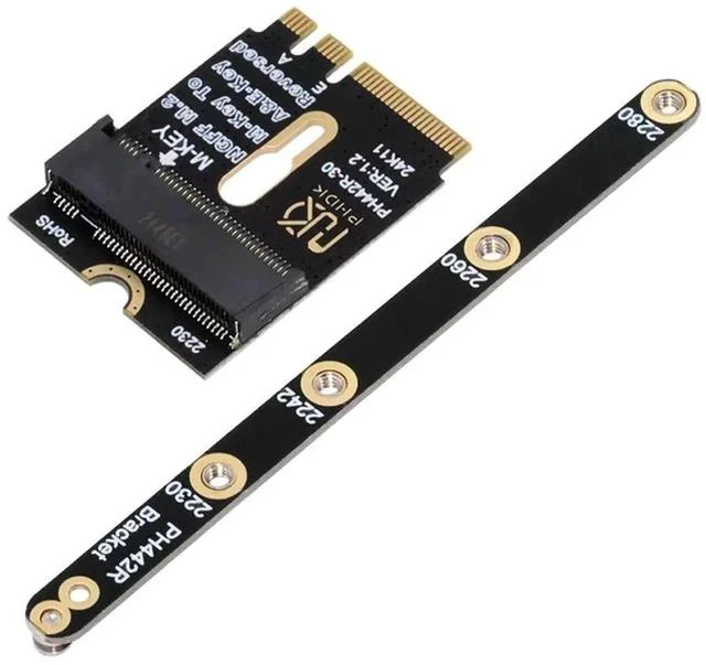 Main image of 2230 NGFF A+E-Key Male to NVMe M-Key Female PCIe 4.0 SSD Extension Adapter with Fixed Mount Bracket, M.2 Riser Card for Laptop Motherboard 2280 NVMe SSD