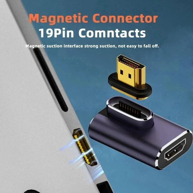 Alt view image 2 of 7 - HDMI 2.1 Magnetic Right Angle Adapter, 90° Left Angled HDMI Male to Female Gender Changer, 48Gbps High Speed Supports 8K@60Hz, 4K@120Hz, Gold-Plated Contacts for Game Consoles, Laptops, Monitors