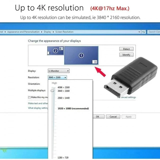 Alt view image 2 of 7 - 4K DisplayPort Virtual Display Dummy Plug, DP Headless Ghost Monitor Emulator with DDC EDID Support, 4K@17Hz Display Emulator Adapter for Remote Access, Mining, Gaming PC, Black