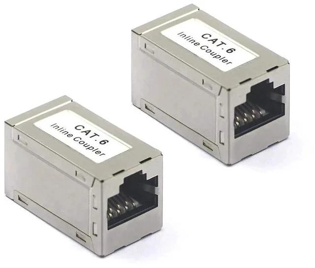 Main image of 2 Pack Silver Shielded RJ45 Female to Female Inline Coupler, PoE Supported Ethernet Cable Extender Connector Compatible with Cat5/Cat5e/Cat6 LAN Cables