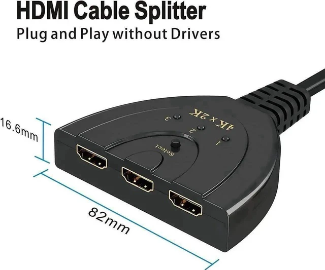 Alt view image 3 of 6 - 3-Port 3x1 HDMI Switch with Built-in Pigtail Cable, Supports 4K 1080P 3D Video