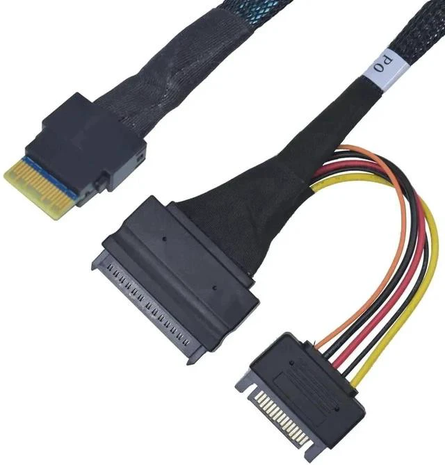 Alt view image 2 of 4 - 50cm 1.6ft PCIe 4.0 SFF-8654 Slim SAS 4i to SFF-8639 U.2 NVMe SSD Cable Adapter with 15Pin SATA Power Supply for Motherboard U2 Storage