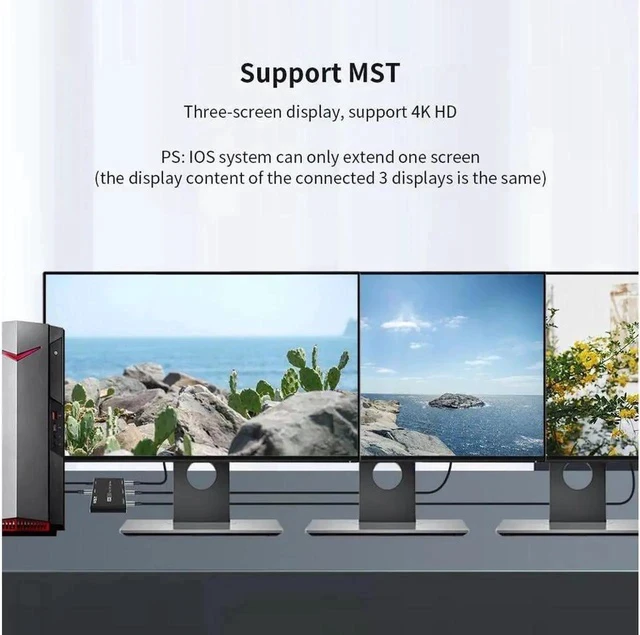 Alt view image 3 of 5 - 3-Port Displayport MST Hub 1.4 Display Port MST hub splitter for 3 monitors Splitter Displayport mst hub 8K 30Hz 4K 144hz