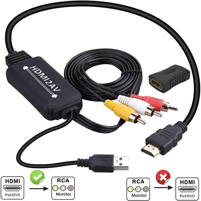 Main image of 1080P HDMI HDTV to 3 RCA/AV Audio Video Cable Converter Adapter Cord Lead NTSC/PAL System Switch With USB charging for PC VCR HDTV Plug Play Converter Cable 1080P HD