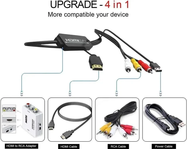 Alt view image 4 of 7 - 1080P HDMI HDTV to 3 RCA/AV Audio Video Cable Converter Adapter Cord Lead NTSC/PAL System Switch With USB charging for PC VCR HDTV Plug Play Converter Cable 1080P HD