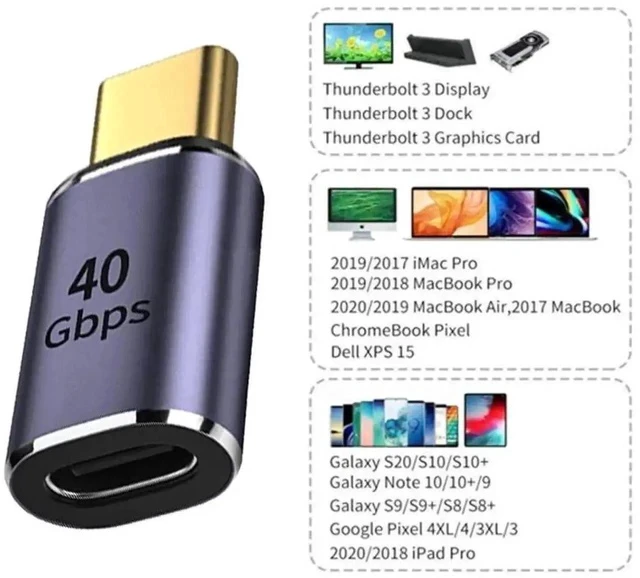 Alt view image 4 of 6 - USB4 Straight Type C Male to Female Extender Adapter, 40Gbps Bandwidth PD 100W Fast Charging 8K Video Converter Fully Compatible with USB4.0, Thunderbolt 3/4 for Laptops, Phones & Docking Stations