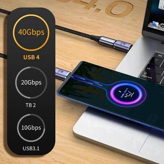 Alt view image 6 of 6 - USB4 Straight Type C Male to Female Extender Adapter, 40Gbps Bandwidth PD 100W Fast Charging 8K Video Converter Fully Compatible with USB4.0, Thunderbolt 3/4 for Laptops, Phones & Docking Stations