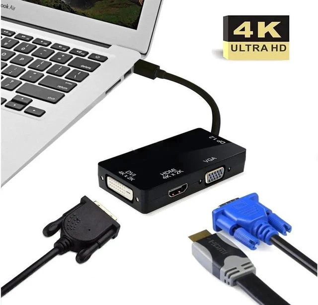 Alt view image 5 of 6 - Mini DisplayPort to HDMI DVI VGA Adapter 4K Mini DP Converter Thunderbolt Compatible 3 in 1 for Mac 2015 MacBook Pro Air iMac Surface Pro3 Pro4 Google Chromebook PC Projector (4K,Black)