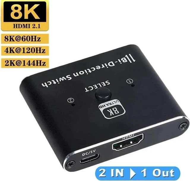 Main image of High Speed 48Gbps HDMI 2.1 Ultra 8K HD Mini Switch 8K@60Hz 4K@120Hz HDR 1in 2out 2in 1out Splitter(Singal Display) Converter Compatible with Xbox X PS5