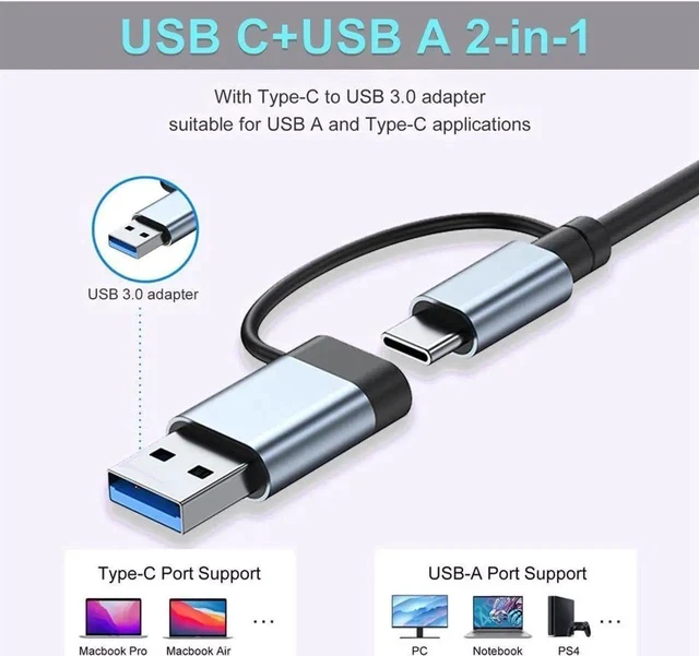 Alt view image 7 of 7 - USB Splitter HUB, 7 in 1 Multiport USB C Adapter with 1 USB 3.0,4 USB 2.0, 60W PD, USB-C Port Compatible for MacBook, Surface Pro/Go, Pad Pro/Air, Laptop and More USB A & Type C Devices