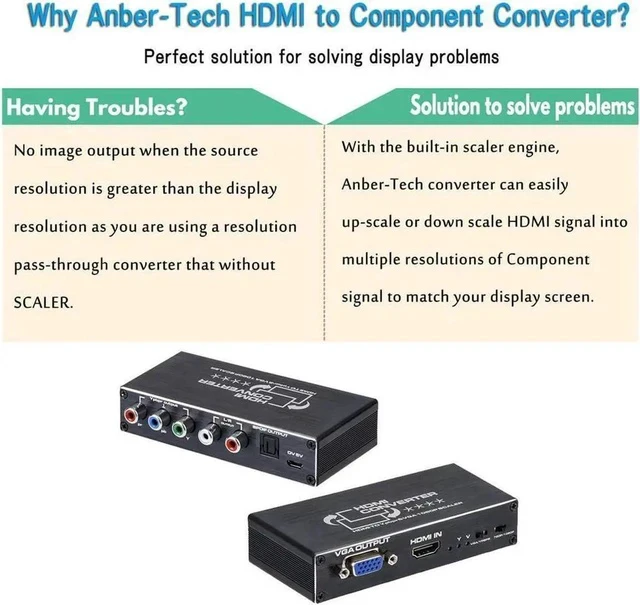 Alt view image 7 of 7 - HDMI to 1080P Component Video (YPbPr/RGB/ 5RCA) Scaler Converter Adapter + R / L + VGA + SPDIF Audio Output Support PS3, PS4, Blu-ray Player, DVD, Xbox, Notebook