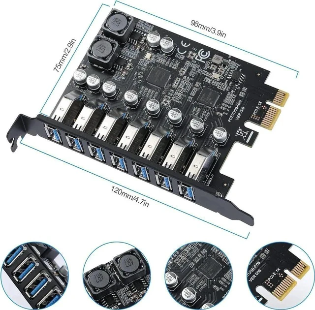 Alt view image 3 of 6 - PCIe to USB 3.0 7X USB-APorts Expansion Card,PCI Express Internal USB 3 Hub Converter for Desktop PCS Riser Card