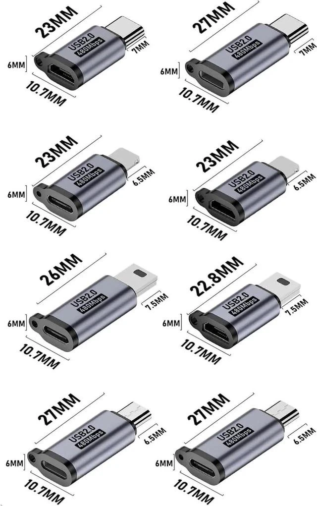 Main image of USB C/Lightning to Micro USB Adapter Type C to Lightning Converter USB C to Mini USB Connector (8 Pack)