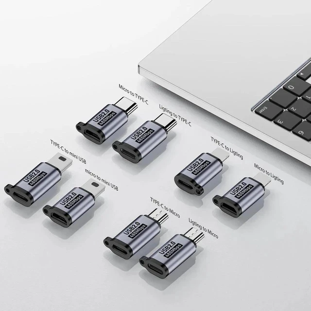 Alt view image 3 of 7 - USB C/Lightning to Micro USB Adapter Type C to Lightning Converter USB C to Mini USB Connector (8 Pack)