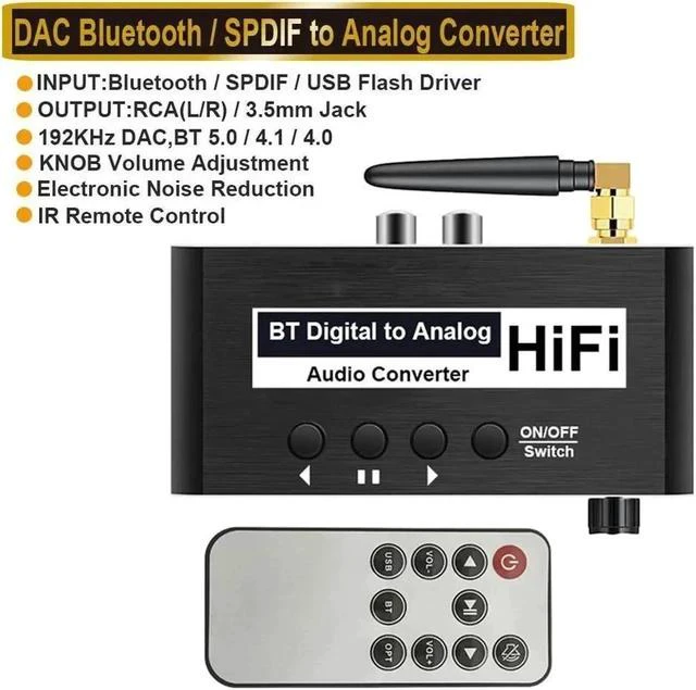 Main image of Digital to Analog 3.5mm AUX RCA Audio Converter Adapter Toslink(S/PDIF) Optical to RCA 3.5mm Headphone Jack with v5.0 Bluetooth & USB for HDTV Home Theater Cinema Soundbar Speaker