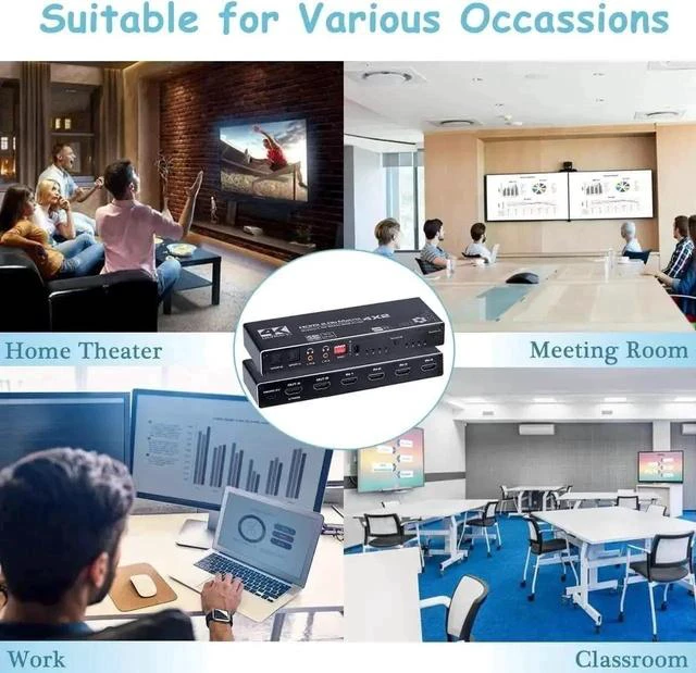 Alt view image 2 of 7 - 4x2 HDMI Matrix Switch 4 in 2 Out with IR Remote Model OZJ1, Supports 4K, 1080P, 3D, RGB 8:8:8, Dolby Atmos, Dual SPDIF & Dual 3.5mm L/R Audio Outputs, Built-in EDID Management